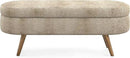 Oval Storage Bench 43.5" Linen Fabric Upholstered Entryway Bench with Solid Wood Legs Ottoman Bench Indoor Bench for Living Room/Bedroom/End of Bed/Entryway (Brown) by CozyNest Decor