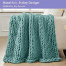 Bigacogo Chunky Knit Throw Blanket for Couch, 51x63 inches, 100% Hand Knitted with Thick Jumbo Chenille Yarn, Cozy Soft Large Rope Knot Cable Crochet Blankets for Sofa Bed Living Room, Light Teal by CozyNest Decor