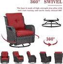 5 Piece Outdoor Patio Furniture Set - Wicker Furniture Patio Conversation Set, Outdoor Swivel Rocker Chairs with Loveseat Sofa and 2 Ottomans for Small Space, Red Cushion by GreenHaven Gardens