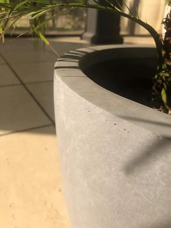 Kante 14 Inch Dia Round Concrete Planter, Indoor Outdoor Large Plant Pot with Drainage Hole and Rubber Plug for Home Patio Garden, Slate Gray, photo 8 of 8