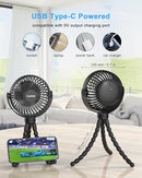 Stroller Fan Clip on for Baby, 4000mAh Rechargeable Battery Operated, Flexible Tripod, 3 Wind Speed, 360° Rotatable, Small Cooling Portable Fan for Car Seat Crib Golf Cart Bike Treadmill, Black by TinyTreasures Baby Boutique