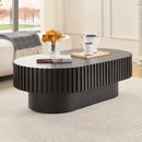 43.7" Oval Coffee Table for Living Room,Modern Handcraft Drum Coffee TableSmall Wooden Coffee Table with Sturdy Pedestal Easy Assembly for Office-Black by CozyNest Decor