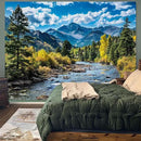 AMM Nature Forest Mountain Tapestry Green Pine Tree Tapestry for Bedroom Aesthetic White Clouds Flowing River Landscape Classroom Tapestries Wall Hanging for Living Room Dorm Office by CozyNest Decor