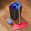 JOYMOOP Mop and Bucket with Wringer Set, Hands Free Flat Floor Mop and Bucket, with 6 Washable Microfiber Pads, Wet and Dry Use, Floor Cleaning System - Black+Red+Slate Blue by CozyNest Decor
