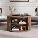 Round Coffee Table with Lifting Top,31.5”Mid Century Modern Lift Top Coffee Table with Hidden Compartment,Fluted Small Center Table for Living Room,Walnut by CozyNest Decor