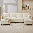 110" Modular Sectional Sofa, Convertible Sleeper Sofa Couch Bed with Adjustable Backrest, U-Shaped Chenille Cloud Couch with Ottoman Storage, Deep Seat Couches for Living Room,Beige by CozyNest Decor