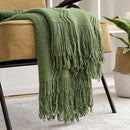 MIULEE Moss Green Knitted Throw Blanket for Couch Textured Knit Blanket with Tassels Cozy Woven Bed Blanket for Sofa Bed Chair Wave Pattern Spring Home Decor for All Seasons 50"x60" by CozyNest Decor