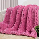 Carriediosa Chunky Knit Throw Blanket 60" X 80" Twin, 100% Hand Made Large Chenille Loop Yarn Soft Fluffy Throws for Couch Sofa Bed, Big Crochet Cozy Heavy Thick Cable Woven Blankets, Hot Pink by CozyNest Decor