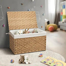 Wicker Storage Basket with Lid, 27.7 Gallon (105L) Large Blanket Basket with Lid, Woven Storage Bin with Handles, Removable Liner, Metal Frame, Foldable, for Bedroom, Laundry Room, Natural by CozyNest Decor