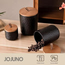 JOJUNO Black Ceramic Canister Set with Wooden Lid, 3-Piece Airtight Food Storage Jars for Kitchen Counter - Flour, Sugar, Coffee, Tea, Spice - Small, Medium, Large Sizes - Stone Texture by CozyNest Decor