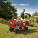 SUNNYFEEL 900 Lbs Capacity Heavy Duty Mesh Steel Garden Cart,Folding Utility Wagon with Removable Sides,10 Inch Flat Free Tires, Red by GreenHaven Gardens