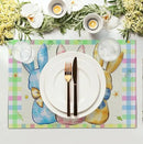 Easter Bunny Placemats Set of 4 Green Blue Pink Yellow Buffalo Plaid Rabbits Floral Bow Place Mats 12x18 Inch Happy Easter Table Mats for Spring Party Kitchen Dining Holiday Decor by CozyNest Decor