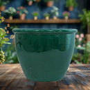 Sunnydaze Chalet Large Ceramic Plant Pot - Round Outdoor Glazed Ceramic Planter Pot with Drainage - Dark Green - 14.5" by CozyNest Decor