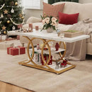 GiftGo Rustic Coffee Table with Storage Modern 3 Tier Center Living Room Table Faux Marble Wooden Rectangle Cocktail Tea Table for Office Bedroom Elegant Full Moon Design (White Gold, L-47) by CozyNest Decor