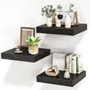 Square Floating Shelves for Wall, 12" W x 12" D x 1.2" H, Small Wooden Wall Mounted Display Shelves with Invisible Brackets for Living Room, Bedroom, Bathroom, Kitchen Decor, Set of 3, Black by CozyNest Decor