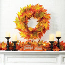 Glitzhome 24 Inch Pre-lit Fall Wreath, Autumn Wreath for Front Door, Lighted Maple Leaves Wreaths with Timer for Thanksgiving Halloween Christmas Wall Front Porch Home Decoration by CozyNest Decor