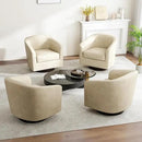 Swivel Barrel Accent Chair, Modern Round Faux Leather Arm Chair for Living Room, Bedroom, Comfy Club Reading Chairs for Adults(Faux Leather, Cream, Set of 4) by CozyNest Decor