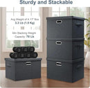 Large 17" 36 Quart Collapsible Stackable Storage Bins with Lids, 3 Packs Dark Gray Foldable Fabric Closet Storage Boxes with Lids, Heavy-duty Linen Cube Baskets(17x12x11) by CozyNest Decor