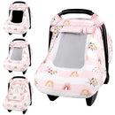 Pea Pod Car Seat Cover Baby, Infant Car Seat Canopy Covers for Newborn with 2 Layers Windows of Breathable Mesh Fabric, Lightweight Polyester/Soft Minky Dot Backing (Floral & Rainbow) by TinyTreasures Baby Boutique
