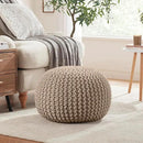 Ornavo Home Pouf Ottoman Foot Rest - 100% Cotton Pouffe - Hand Knitted Cable Braid Cord - Boho Round Stuffed Ottoman for Living Room, Bedroom - Beige by CozyNest Decor