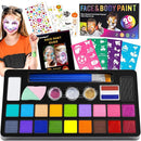 Face Painting Kit for Kids - 20 Colors Water Based Non-Toxic Paint With Stencils & Brushes - Professional Body Makeup Kit for Parties, Birthdays, Halloween by TinyTreasures Baby Boutique