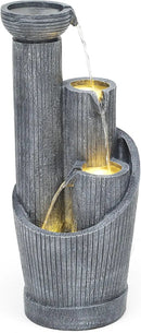 31" Modern Outdoor Water Fountain with LED Lights, 5-Tier Twist Pedestal Bowl Garden Fountain, Cascading Waterfall for Relaxing Garden, Patio, Backyard, Deck, Porch or Home Decor by GreenHaven Gardens