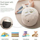HIGOGOGO Round Stuffed Pouf Ottoman, Stripe Faux Fur Poufs with Foam Chunk Filling, Furry and Fluffy Pouf Foot Stool Storage Ottoman, 26 X 18 Floor Poufs Foot Rest for Living Room, Beige by CozyNest Decor