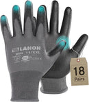 LANON 18 Pairs Safety Work Gloves, Mechanic Working Gloves for Men,Breathable PU Coated, Seamless Knit,Double Wash, Grey, XXL by GreenHaven Gardens