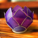 Blooming Lotus Capiz Shell Tealight Candle Holder, Handcrafted Decorative Tea Light Candleholder with Translucent Flower Petals for Ambient Illumination and Natural Elegance, Purple by CozyNest Decor