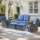 Outdoor Wicker Patio Furniture Set - 6 Piece Rattan Patio Conversation Set with 2 Rocking Swivel Chairs,2 Ottomans,1 Loveseat and 1 Side Table for Porch Deck Backyard Garden(Mixed Grey/Blue) by GreenHaven Gardens