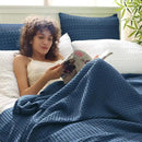 PHF Ultra Soft Waffle Weave Blanket Queen Size 90"x 90"- Washed Lightweight Breathablee Cozy Woven Blanket - Great for Couch Bed Sofa Home Car - Navy Blue by CozyNest Decor