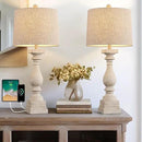 BOBOMOMO 27" Table Lamp with USB C+A Charging Ports Set of 2 Antique Nightstand Lamp for Bedroom Living Room Farmhouse Office Retro Rustic Resin Bedside Desk Lamps Washed White by CozyNest Decor