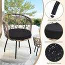 Kromax 3 Piece Bistro Set, Modern Outdoor Wicker Patio Furniture with Tempered Glass Table Top and 2 Chairs, Washable Cushions, Natural Rattan and Black Cushion by CozyNest Decor