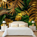 WFBHUA-Gold and Green Tropical Jungle Palm Leaf Wallpaper Mural Monstera Wall Mural for Living Room Bedroom (Not Peel and Stick) by CozyNest Decor