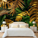 WFBHUA-Gold and Green Tropical Jungle Palm Leaf Wallpaper Mural Monstera Wall Mural for Living Room Bedroom (Not Peel and Stick) by CozyNest Decor