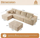 Cloud Sectional Couches for Living Room,U Shaped Modular Sofas No Assembly,133x68 Inches Plush Corduroy Oversized Floor Couch Set with Deep Seat Chaise,Beige by CozyNest Decor
