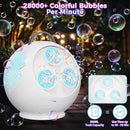 Bubble Machine Automatic Bubble Blower for Kids Toddlers Rechargeable Portable Spherical LED Bubble Maker Electric Auto Rotating 45°/360° Outdoor Toy Birthday Party Wedding (Spherical White) by TinyTreasures Baby Boutique