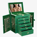 BOOVO Jewelry Box For women, 6 Layer Large Jewelry Organizer With Mirror, Multi-Function Storage Box With Lock, Necklace Holder With 5 Drawers, For Earrings Necklace Bracelet (Green and Gold) by TinyTreasures Baby Boutique