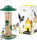 iBorn Bird Feeders for Outdoors, 2LB Metal Bird Feeders 17cm Large Roof &Tray, 4 Feeding Ports, Green Finish by CozyNest Decor