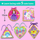 EZCRA Premium Foil Edge Lacing Cards for Kids Ages 3-6 | 5 Double-Sided Princess and Unicorn Sewing Cards with Multilingual Learning | Durable Cardboard Fine Motor Skills Activity Kit by TinyTreasures Baby Boutique
