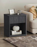 SICOTAS Night Stand Nightstand with Drawer Storage Fluted Bed Side Table End Table Large Modern Wide Bedside Mid Century Night Stands for Bedroom Living Room Sofa Couch Home Office, Dark Grey Alder by CozyNest Decor