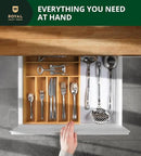 ROYAL CRAFT WOOD Luxury Bamboo Utensil Rack and Silverware Organizer, Kitchen Drawer Organizer - Utensil Holder and Cutlery Tray with Grooved Drawer Dividers for Flatware 7 Slot, Natural by CozyNest Decor