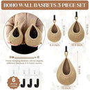 Wall Hanging Baskets for Organizing - 3 Pack Hanging Fruit Basket with 6 Pcs Strong Hooks, Handwoven Onion Storage Teardrop Home Onion Basket for Fruits Vegetable Potato Kitchen Storage(Light Linen) by CozyNest Decor