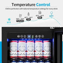 15 Inch Beverage Refrigerator Under Counter - 126 Cans Beverage Fridge with Glass Door for Beer Wine Soda - Built-in or Freestanding Wine Cooler with Safety Lock for Home Kitchen Bar by CozyNest Decor