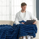 Cozy Bliss Faux Fur Throw Blanket for Couch, Cozy Warm Plush Striped Blanket for Sofa Bedroom Living Room,60 * 80 Inches Navy Blue by CozyNest Decor