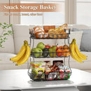 3 Tier Fruit Basket for Kitchen Counter, Fruit Bowl with 2 Banana Hooks Mesh Top, Multifunctional Detachable Sturdy Kitchen Storage Organizer for Vegetables Snacks Onion Potato, Black by CozyNest Decor