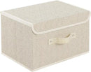 Storage Boxes, Collapsible Storage Bins with Lids, Cotton and linen cloth Storage Baskets with Handle, for Books, Closet, Bedroom, Home, 13x9.1x7.9 in, Grey and Beige by CozyNest Decor