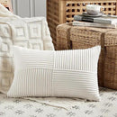 Fancy Homi 2 Packs Cream White Lumbar Decorative Throw Pillow Covers 14x24 Inch for Couch Bed Sofa, Rustic Farmhouse Boho Home Decor, Soft Striped Corduroy Rectangle Accent Cushion Case 35x60 cm by CozyNest Decor