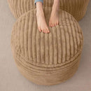 HIGOGOGO Round Stuffed Pouf Ottoman, Stripe Faux Fur Poufs with Foam Chunk Filling, Furry and Fluffy Pouf Foot Stool Storage Ottoman, 26 X 18 Floor Poufs Foot Rest for Living Room, Brown by CozyNest Decor