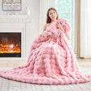 Lotus Karen Faux Fur Throw Blanket Pink - Big Bubble Rabbit Fluff Blanket for Couch, Small Fluffy Fuzzy Cozy Blanket,Thick Furry Plush Shaggy Blankets,50x60 Inches by CozyNest Decor
